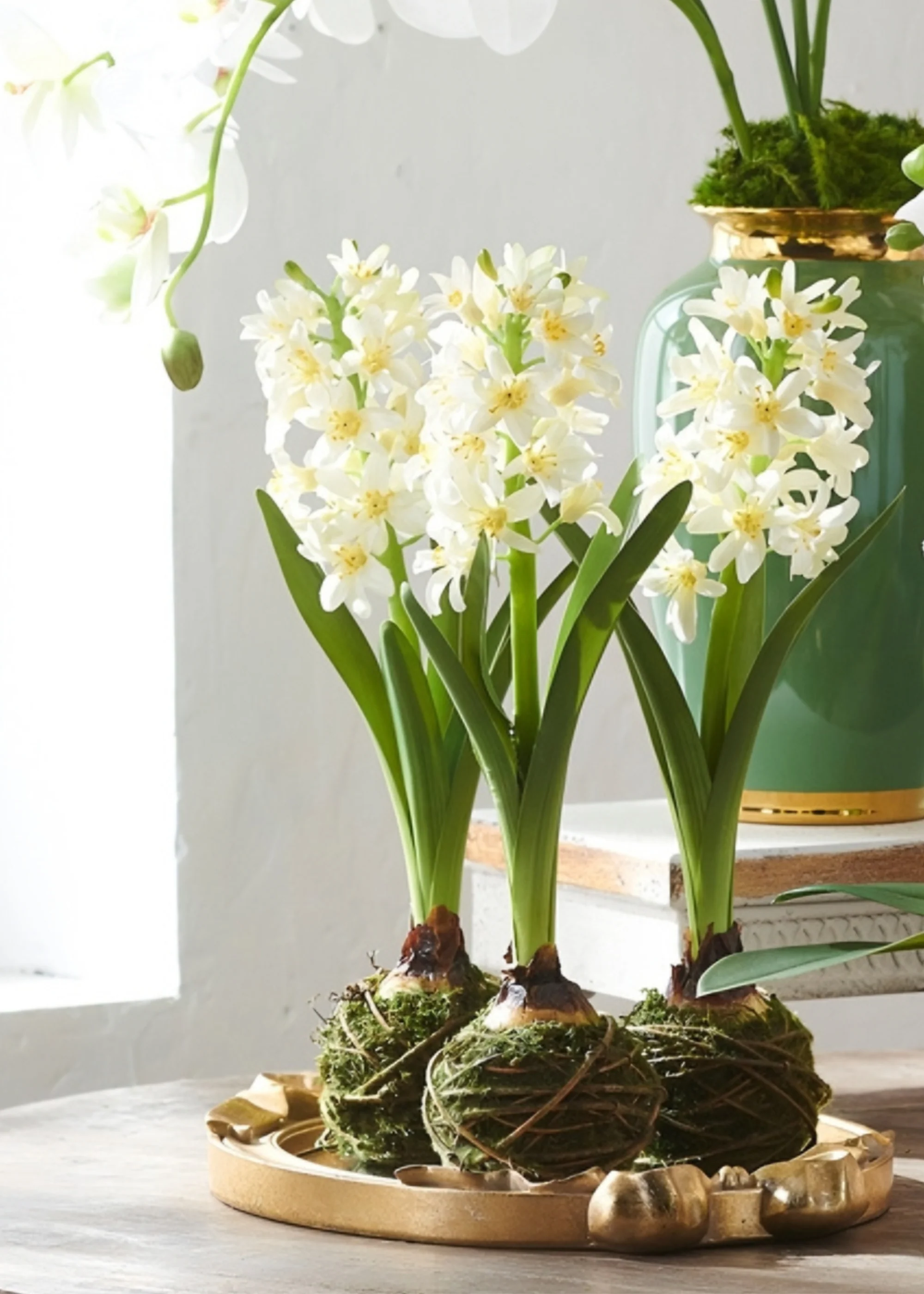 White Fake Blooming Spring Hyacinth Drop-In Plant - 15" - Image 3