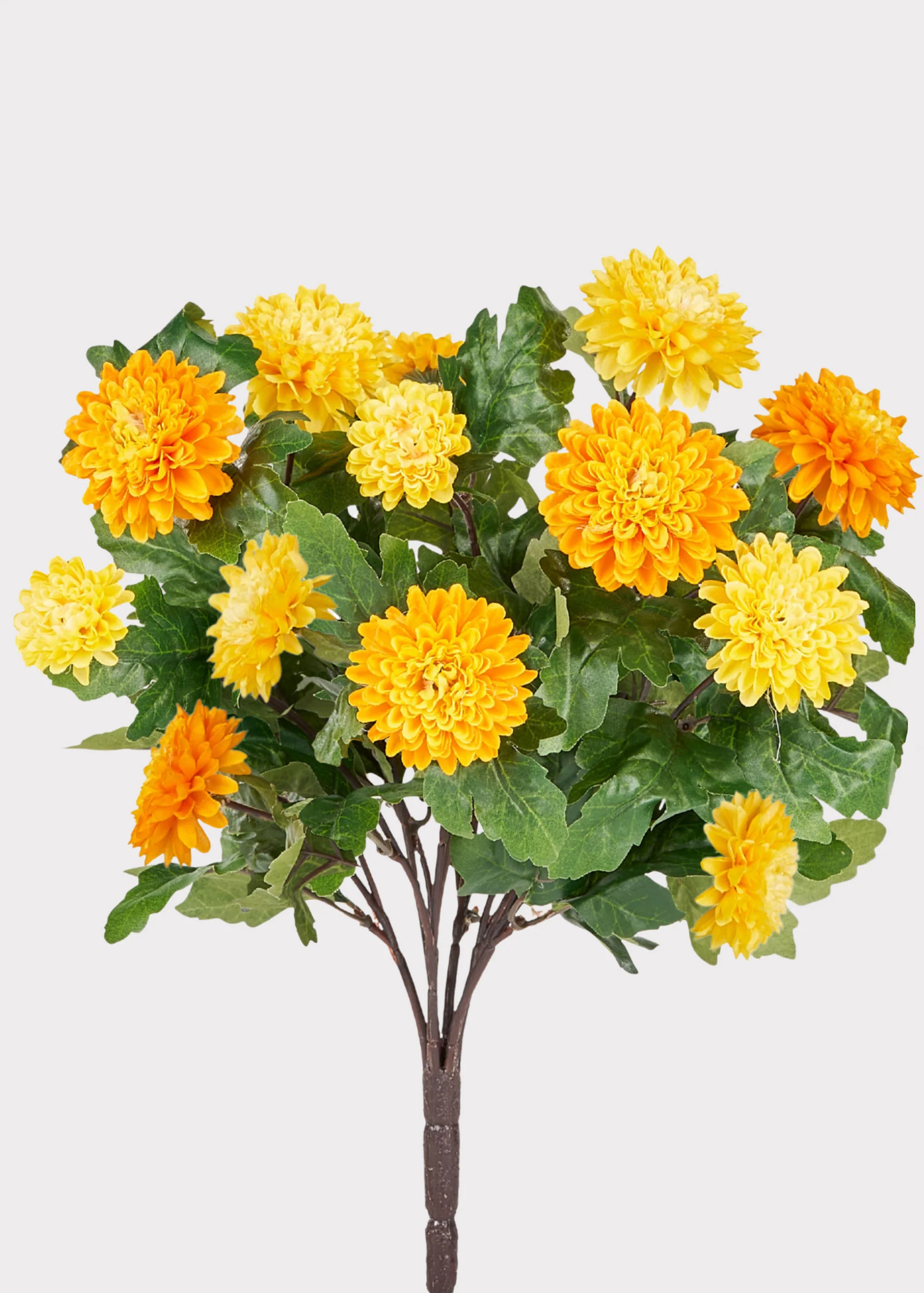 Yellow and Orange Artificial Mum Flower Bush - 14.5"